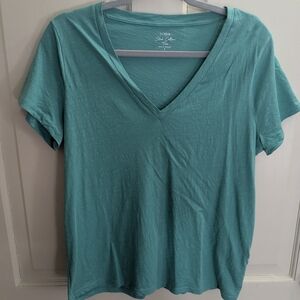 J. Crew Women's Aqua V-Neck Tee